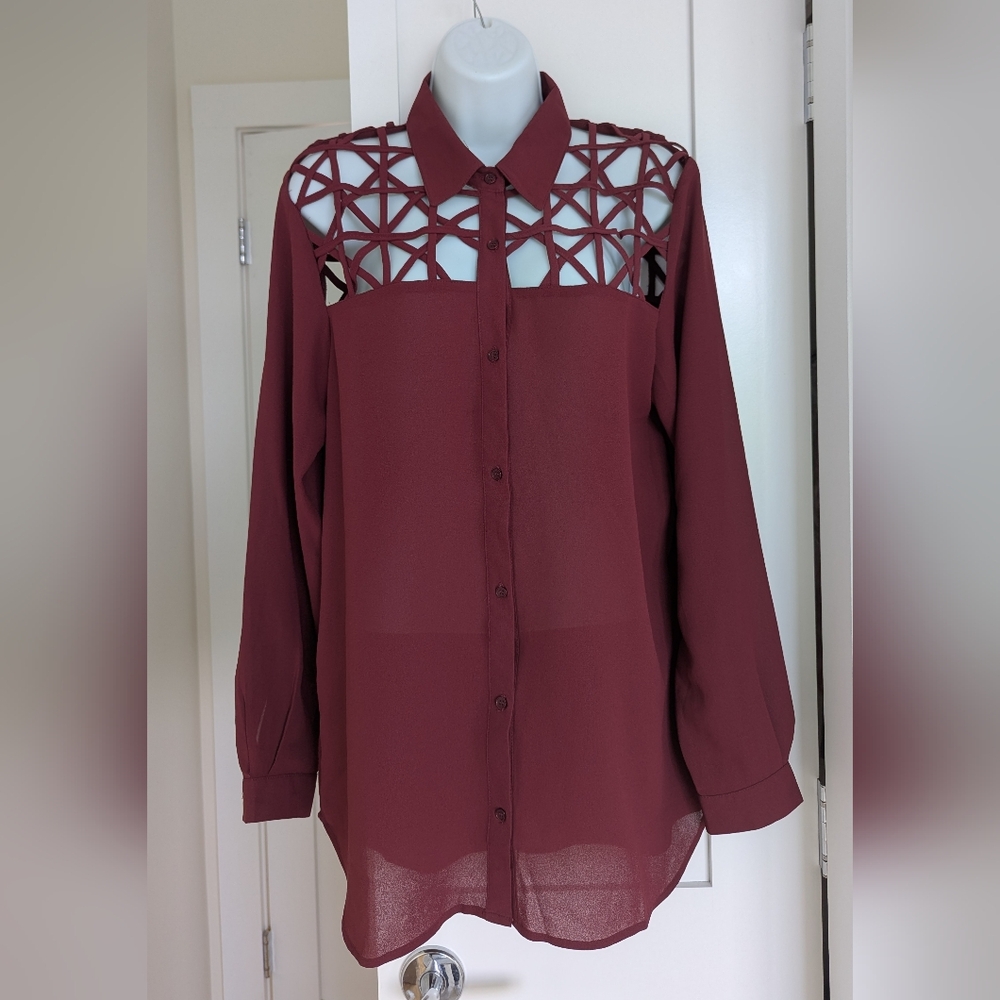 MINKPINK Maroon Geometric Cutout Blouse